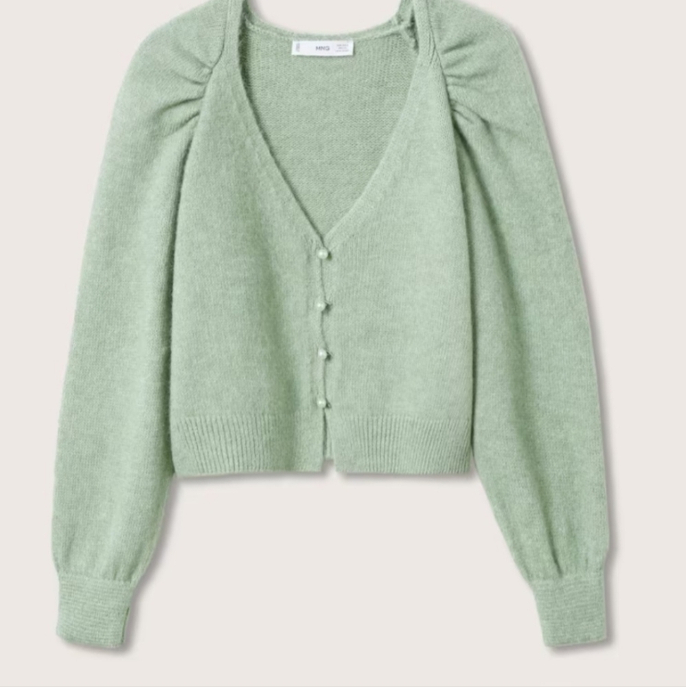 SOLD Mango Pearl NWOT Button Knit Cardigan | S | Puff/Peasant Sleeve - Picture 2 of 8